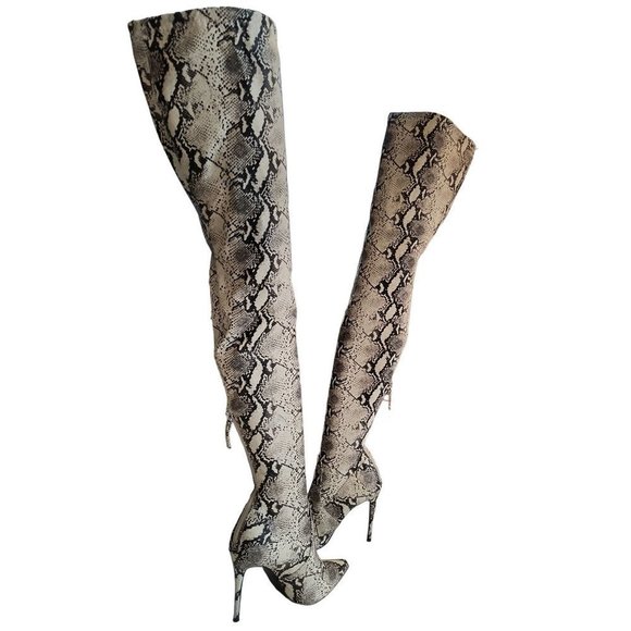 NWOB Steve Madden Vegan Thigh High Dominique Boot Women Light Grey Boots Size 6M - Picture 4 of 15